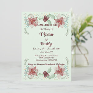 Invitation Noël Holly Berry Botanical Green À feuillage persi