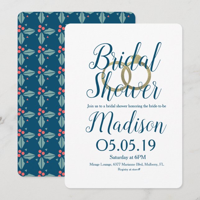 Invitation Noël Holly Berry Foil Fête des mariées (Devant / Derrière)