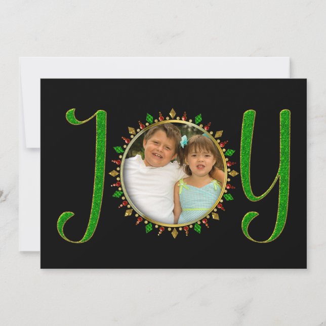 Invitation Noël, Insertion Photo, JOIE Green Faux Bijoux, (Devant)