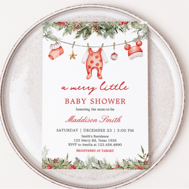 Invitation Noël Joyeux petit Baby shower (Christmas Clothes Baby Shower Invitation)