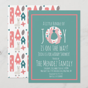 Invitation Noël Llama Baby shower Wreath Joy Bundle