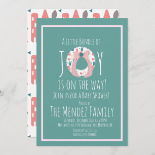 Invitation Noël Llama Baby shower Wreath Joy Bundle