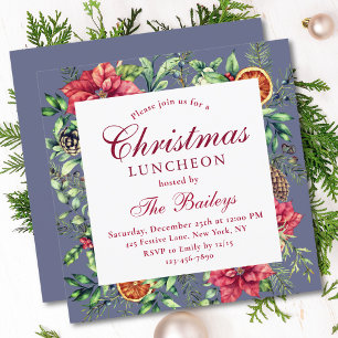 Invitation Noël Luncheon aquarelle vacances Floral