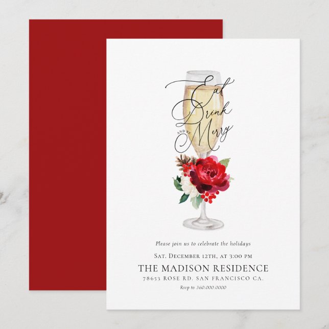 Invitation Noël Mangez Boire et Soyez Joyeux Fête (Devant / Derrière)