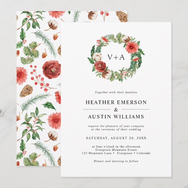 Invitation Noël Mariage de vacances (Devant / Derrière)