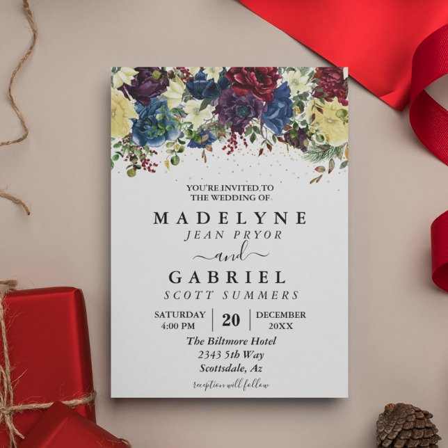 Invitation Noël Mariage d'hiver Aquarelle Floral (Créateur téléchargé)