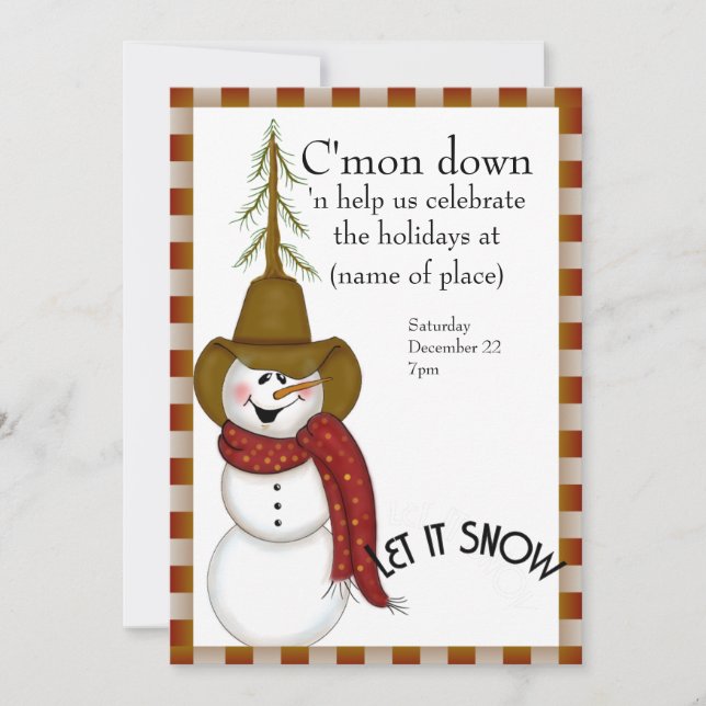 Invitation Noël mignon de bonhomme de neige de cowboy d'art (Devant)