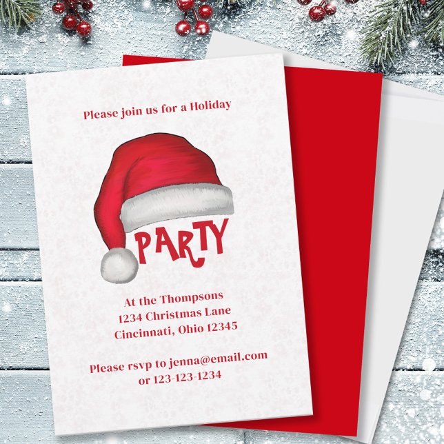 Invitation Noël Mignonne Santa Chapeau Whimsal Fun Holiday (Christmas party cute whimsical holiday party invitation. )