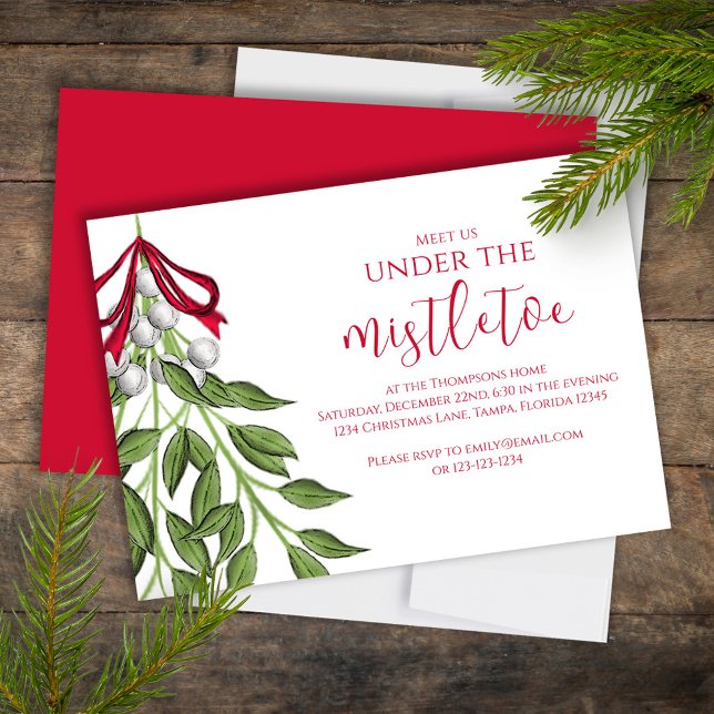 Invitation Noël Mistletoe Social Media QR Code (Christmas holiday Meet me under the Mistletoe holiday invitation.)