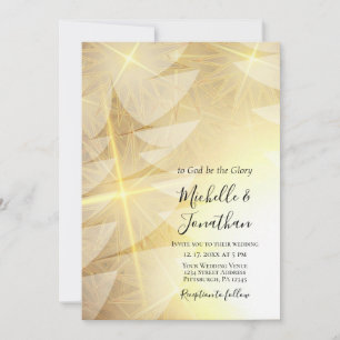 Invitation Noël Moderne Arbre d'Or Étoiles Mariage chrétien