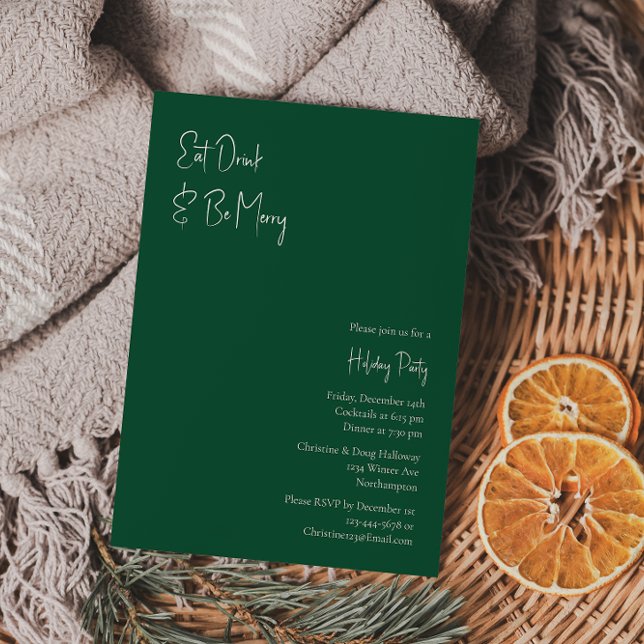 Invitation Noël moderne | Green Mangez Boire Et Soyez Joyeux (Créateur téléchargé)