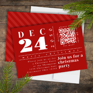 Invitation Noël Moderne Simple Rouge Gras Gris Code QR
