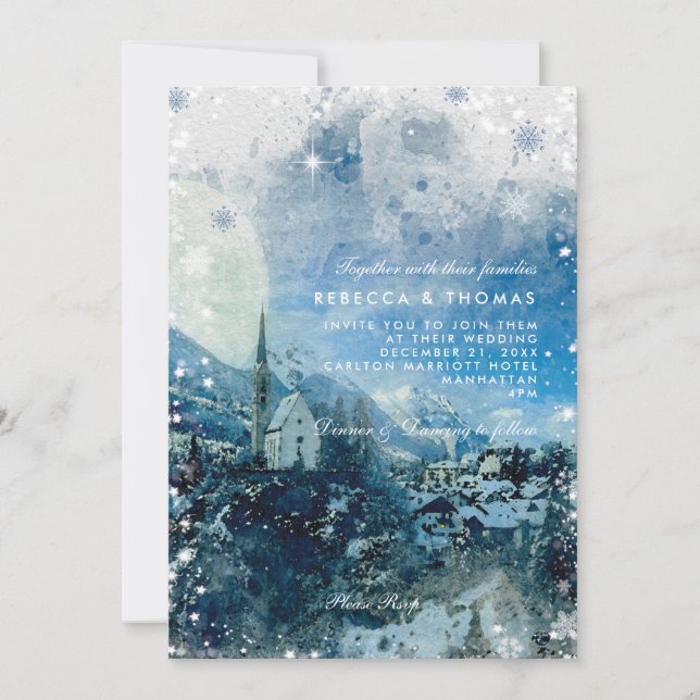 Invitation Noël neige scène vacances hiver mariage (Devant)