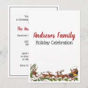 Invitation Noël Noël Noël Père Noël Sleigh Reindeer frontière