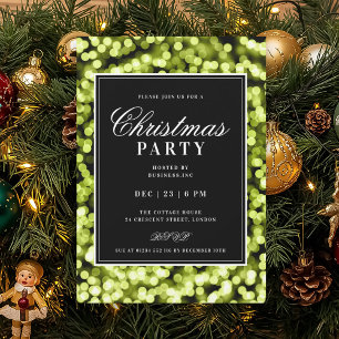 Invitation Noël Noir & Vert Glam Lumières Fête de vacances