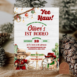 Invitation Noël occidental Yeehaw rouge Cow-boy Rodéo Anniver
