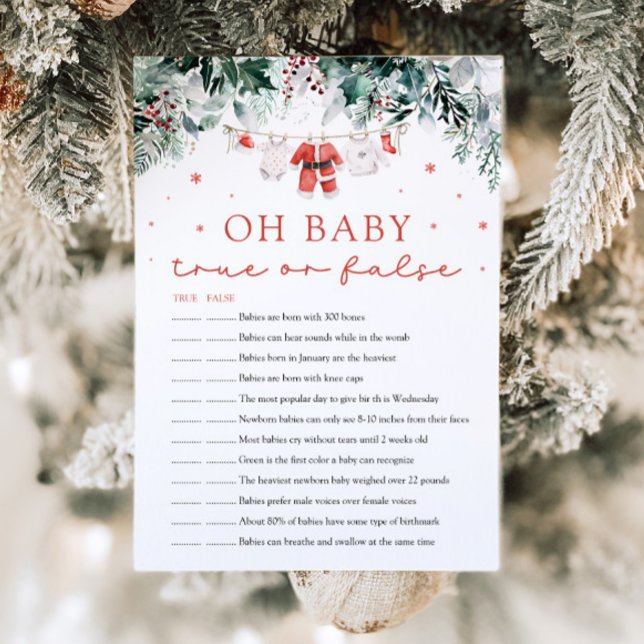 Invitation Noël Oh Baby Vrai ou Faux Baby shower Jeu (Watercolor Cute Santa Christmas Oh Baby True or False Baby Shower Game )