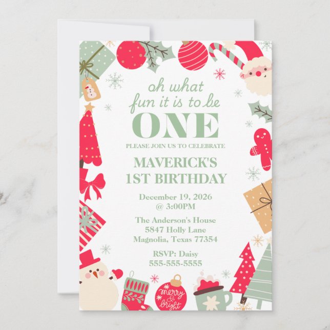 Invitation Noël Oh Quel Amusant Premier Anniversaire (Devant)