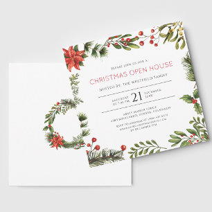 Invitation Noël Open House Watercolor Berries Fêtes