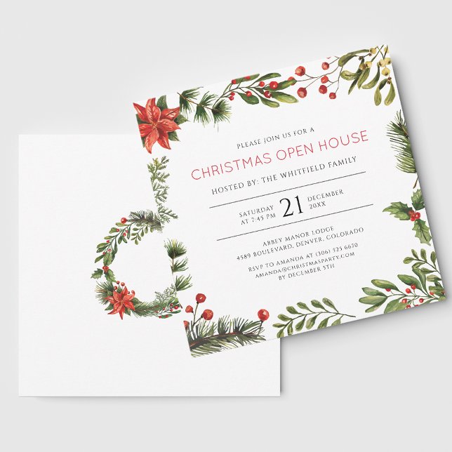 Invitation Noël Open House Watercolor Berries Fêtes (Christmas Open House Watercolor Berries Holiday Invitation)