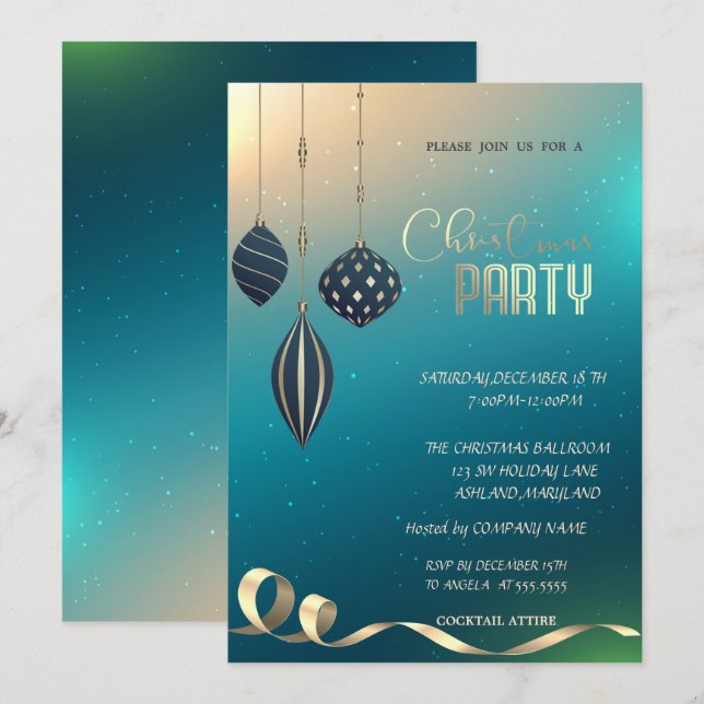 Invitation Noël Ornements Compagnie Fête de Noël (Devant / Derrière)