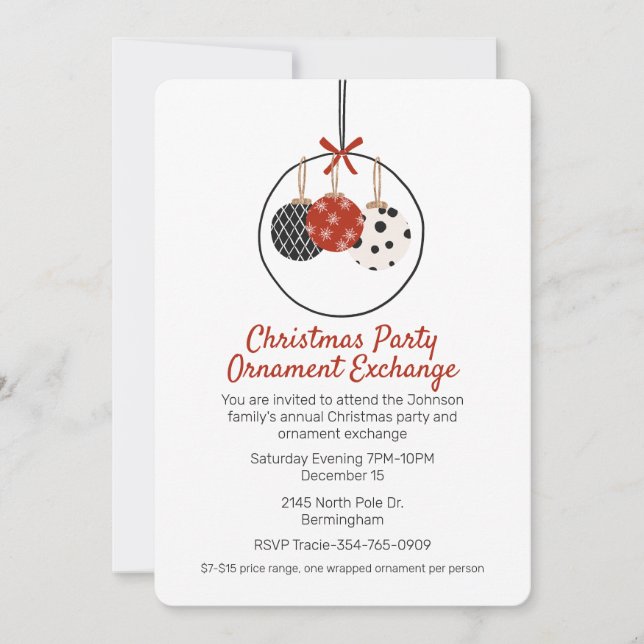 Invitation Noël Ornements Échange Fête de Noël (Devant)