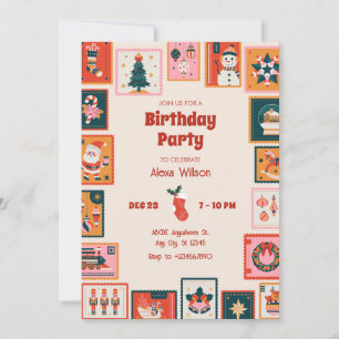 Invitation Noël ornements postage stmap anniversaire
