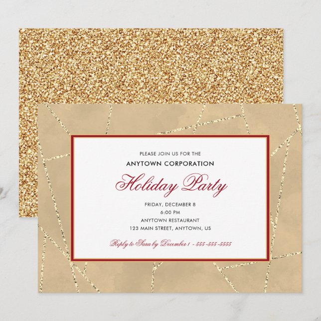 Invitation Noël Parties scintillant or | Business Holiday Par (Devant / Derrière)