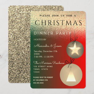 Invitation Noël Parties scintillant rouge verte et or