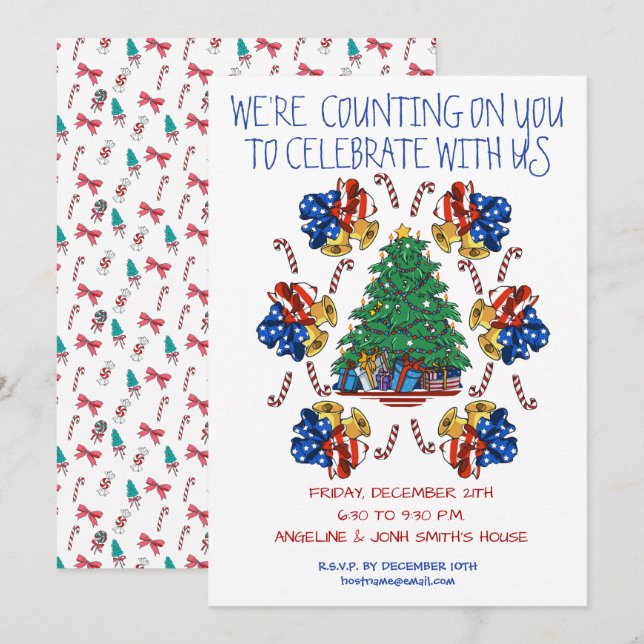 Invitation Noël patriotique personnalisé (Devant / Derrière)