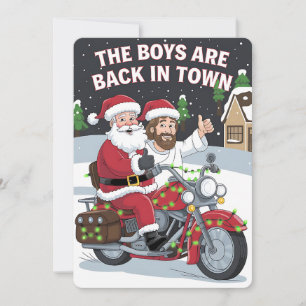 Invitation Noël Père Noël Jésus sur une moto Noël drôle