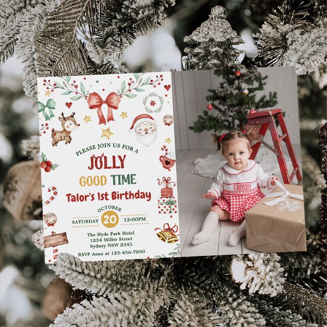 Invitation Noël Père Noël Jolly Bon Temps 1er Anniversaire Ph (Créateur téléchargé)