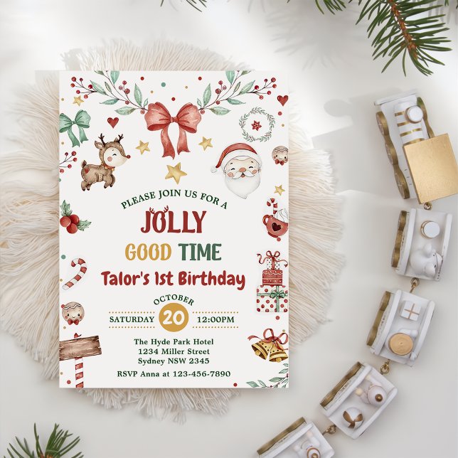 Invitation Noël Père Noël Jolly Bonne heure 1ère fête d'anniv (Créateur téléchargé)