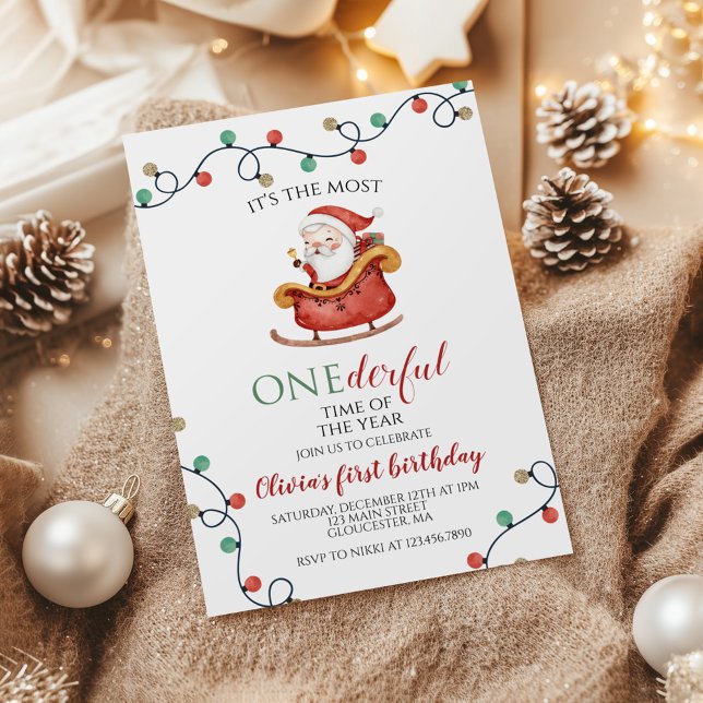 Invitation Noël Père Noël magnifique premier anniversaire (Créateur téléchargé)