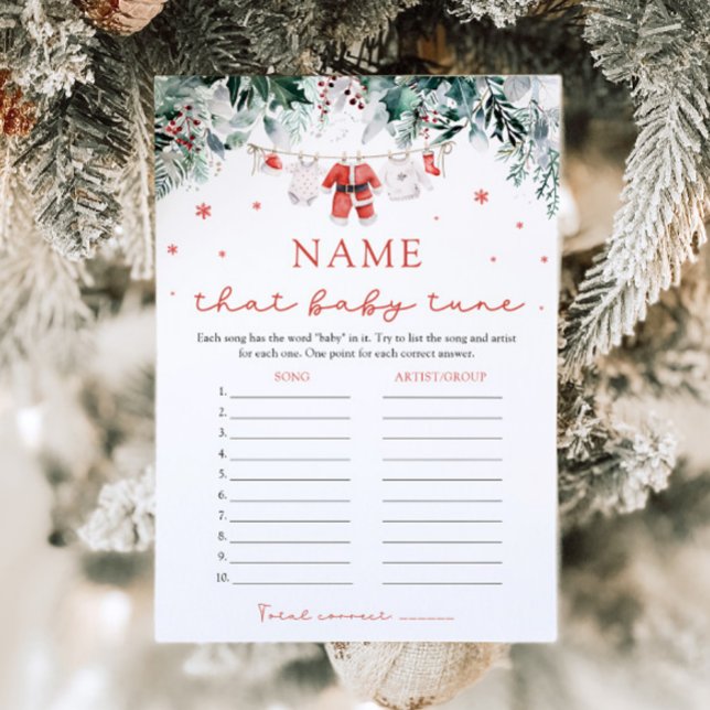 Invitation Noël Père Noël Nom du Baby shower Cette tonalité b (Watercolor Christmas Santa Baby Shower Name That Baby Tune Game)