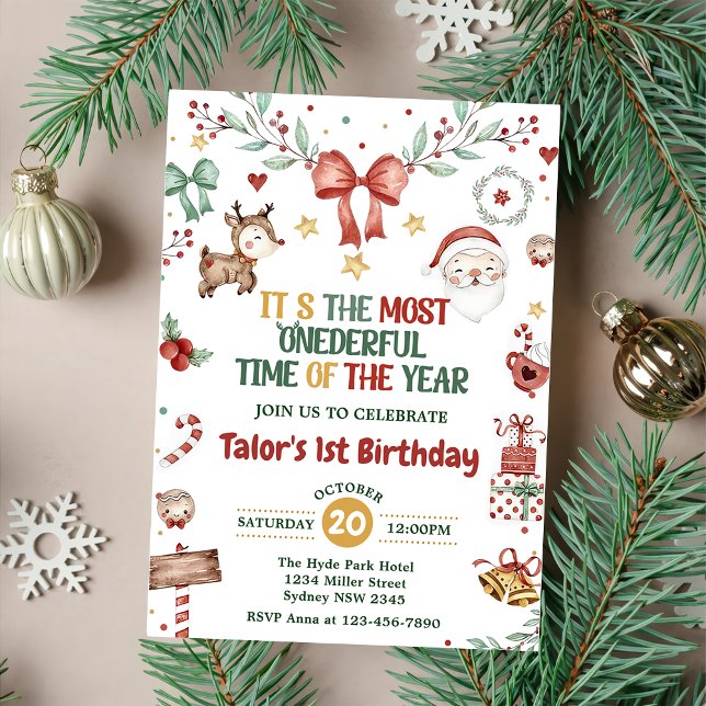 Invitation Noël Père Noël Onederful 1er fête d'anniversaire (Créateur téléchargé)