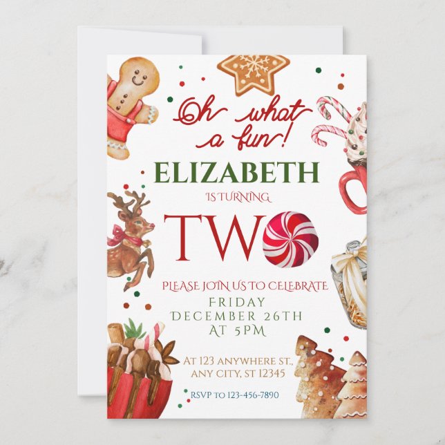 Invitation Noël Père Noël Reindeer quel plaisir 2e anniversai (Devant)