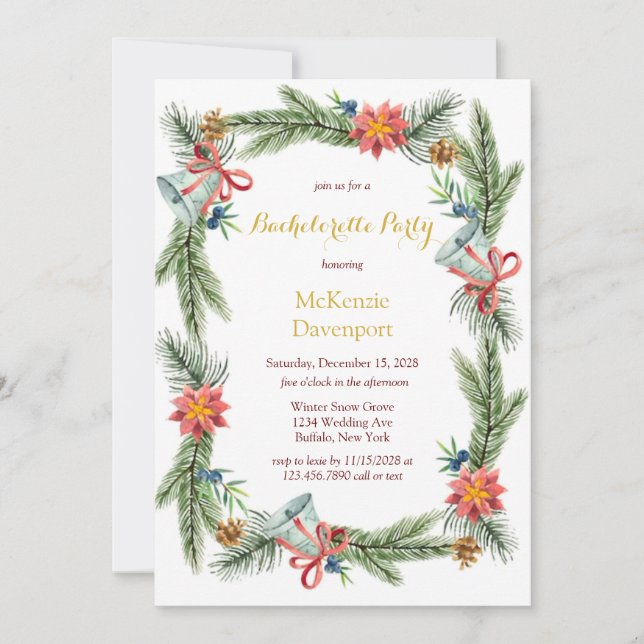 Invitation Noël Pine Mariage Bells Bachelorette Party (Devant)