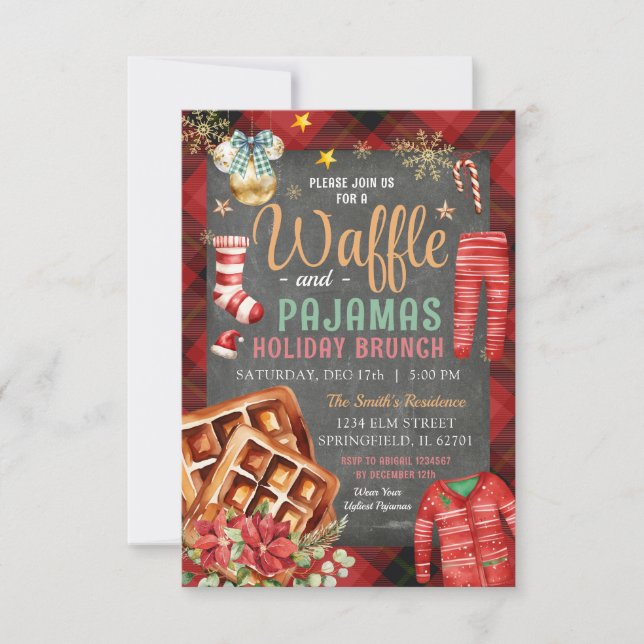 Invitation Noël Plaid Chalkboard Waffa Pajamas Fête (Devant)