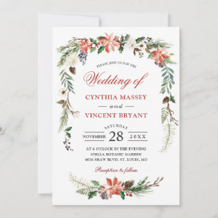Invitation Noel Poinsettia Arche Florale Mariage d'hiver