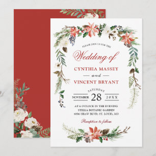 Invitation Noel Poinsettia Arche Florale Mariage d'hiver