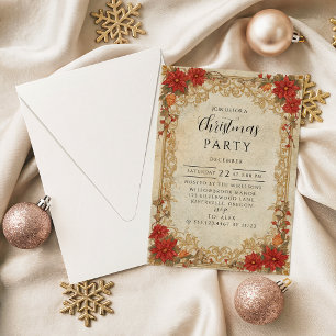 Invitation Noël Poinsettia Doré