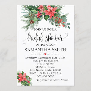 Invitation Noël Poinsettia floral Fête des mariées de vacance