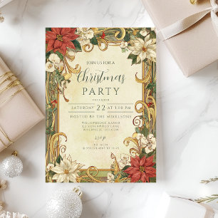 Invitation Noël Poinsettia vintage