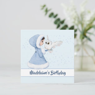 Invitation Noël Princesse Chouette d'anniversaire Snowflakes 
