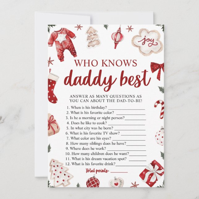 Invitation Noël Qui Connaît Papa Meilleur Baby shower Jeu (Devant)