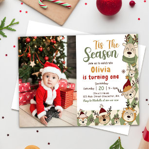 Invitation Noël Reindeer Vert fête d'anniversaire Photo