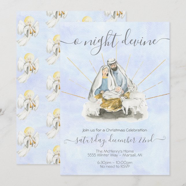 Invitation Noël religieux avec bébé Jésus, Marie & Joseph (Devant / Derrière)