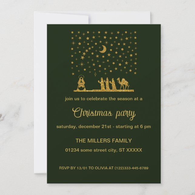 Invitation Noël religieux, Naissance de Jésus, Trois Roi (Devant)