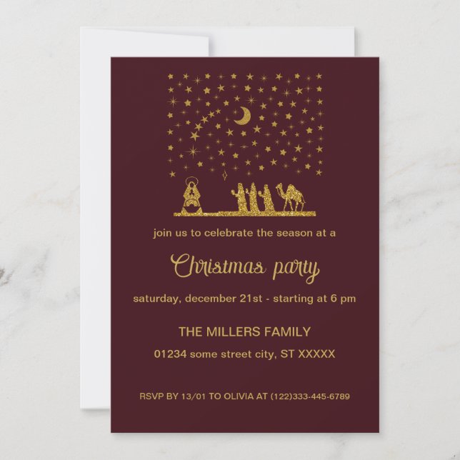 Invitation Noël religieux, Naissance de Jésus, Trois Roi (Devant)